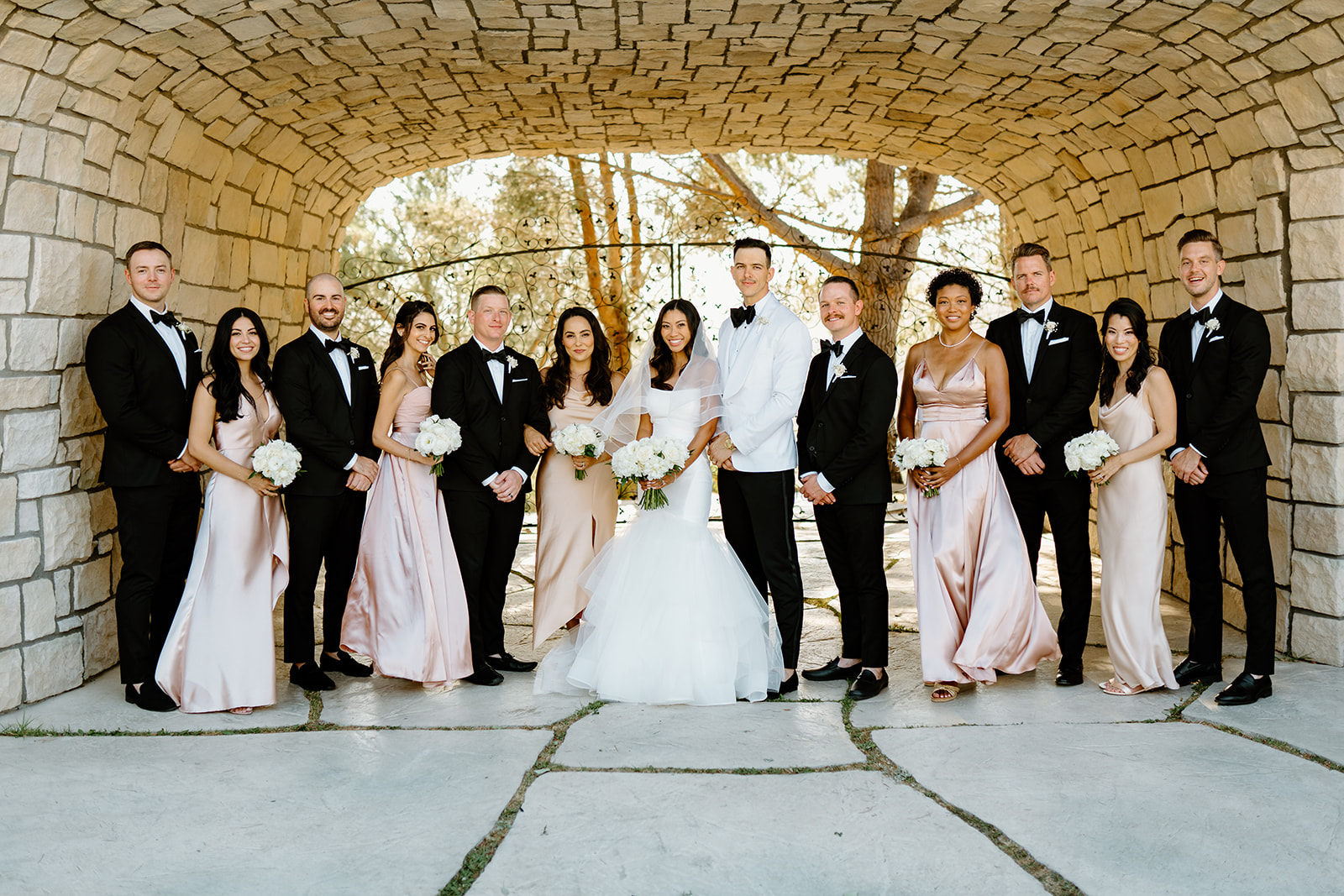 Full Bridal Party during wedding at Chateau Noland in San Luis Obispo California - Cobblestone