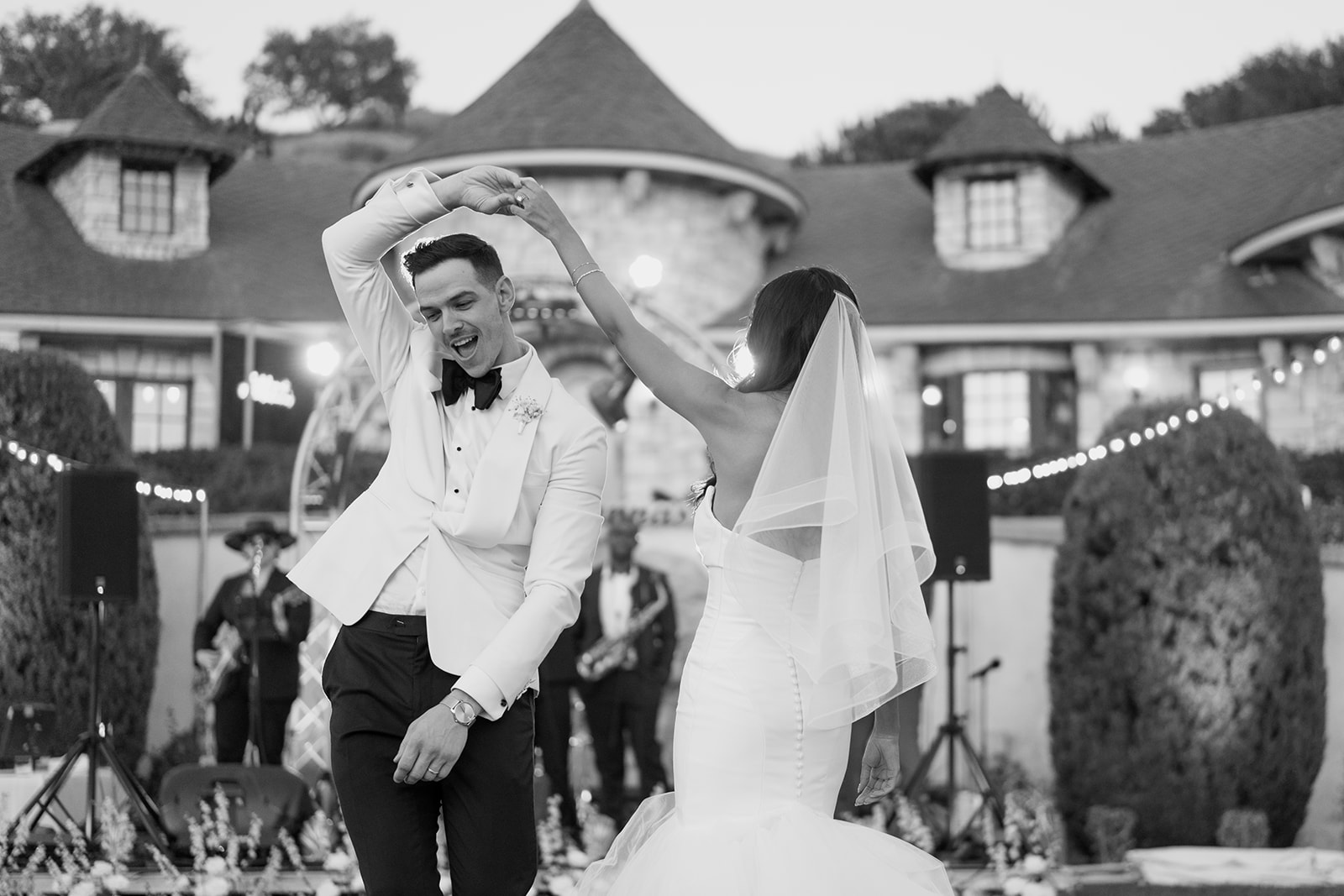 first dance with bride and groom during wedding at Chateau Noland in San Luis Obispo California - Cobblestone