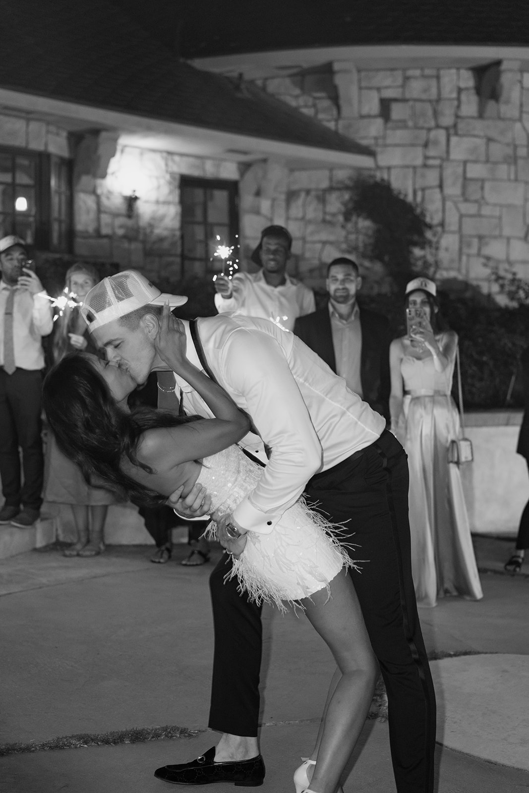 Bride and groom sparkler exit wedding at Chateau Noland San Luis Obispo California