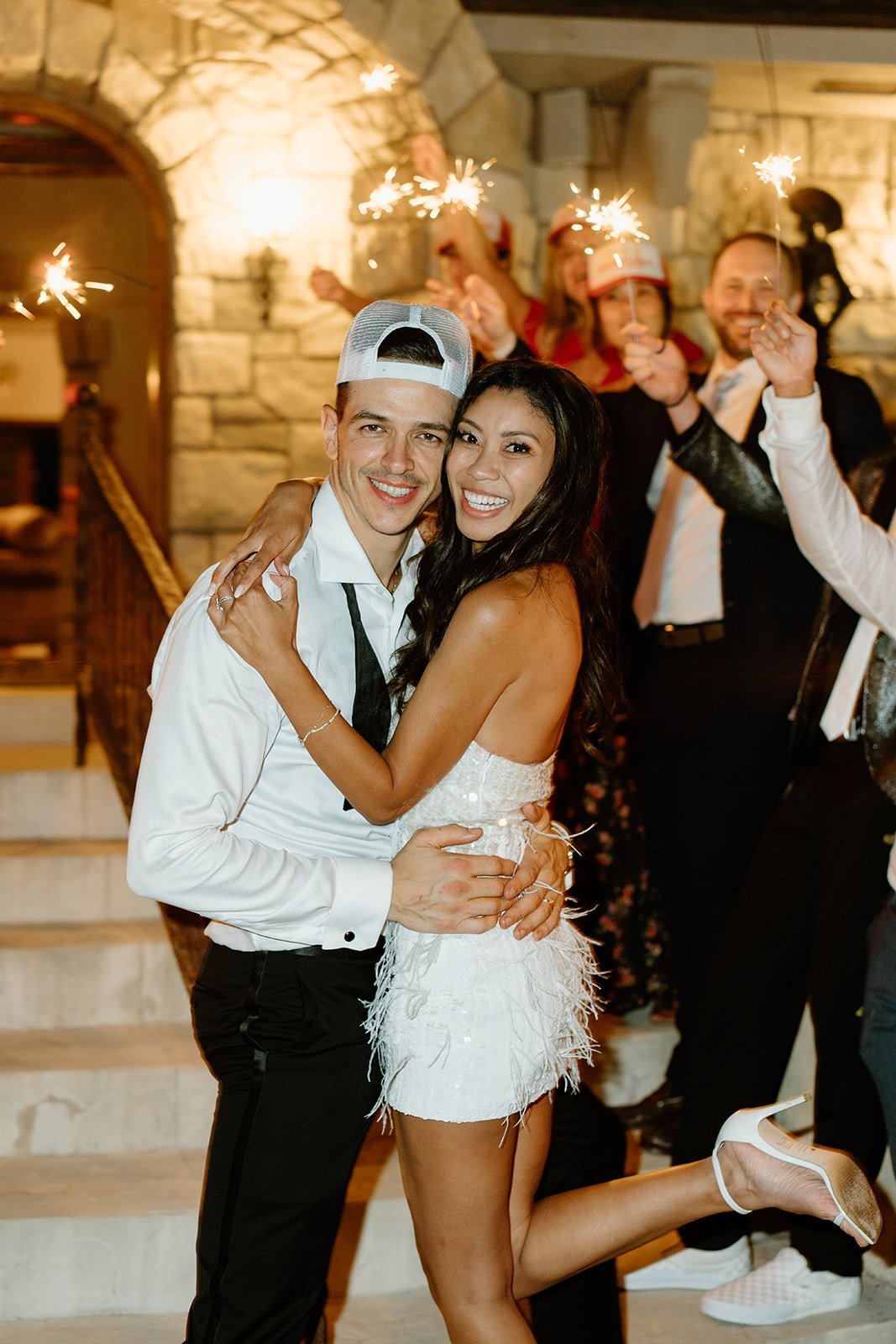 Bride and groom sparkler exit wedding at Chateau Noland San Luis Obispo California