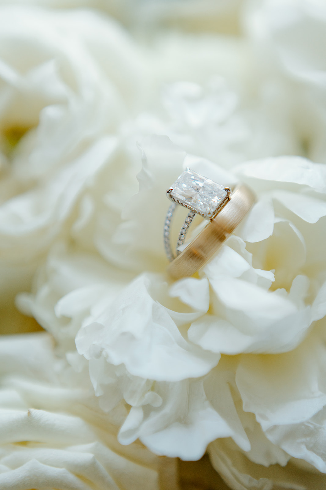 wedding rings in flowers at Chateau Noland wedding in San Luis Obispo California - Cobblestone