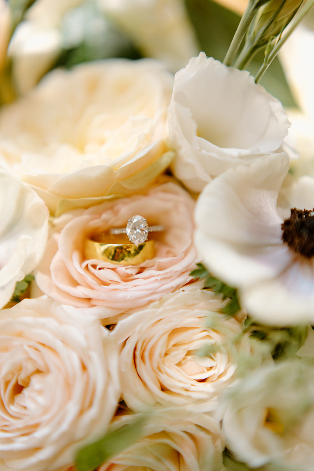 wedding ring in florals at 1880 Union Hotel in Los Alamos, Ca photography by Cobblestone
