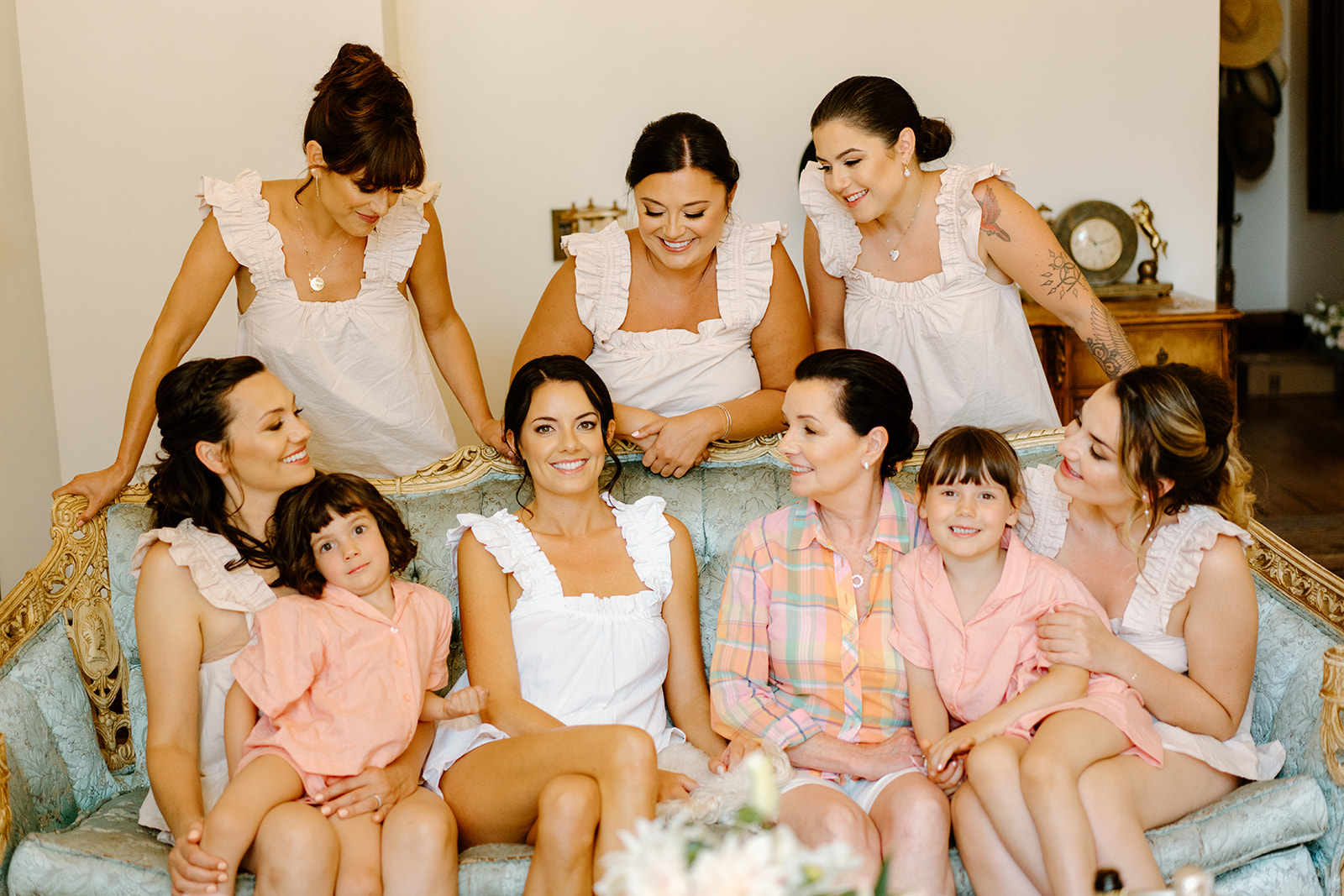 bridesmaids get ready for wedding at 1880 Union Hotel in Los Alamos, Ca photography by Cobblestone