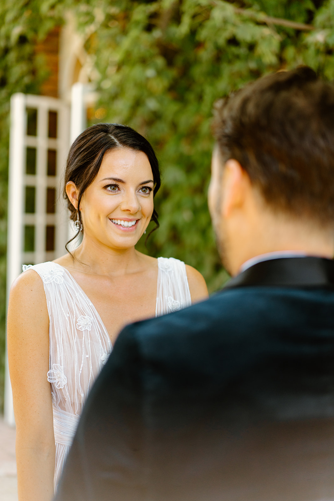 bride and groom first look at wedding at 1880 Union Hotel in Los Alamos, Ca photography by Cobblestone