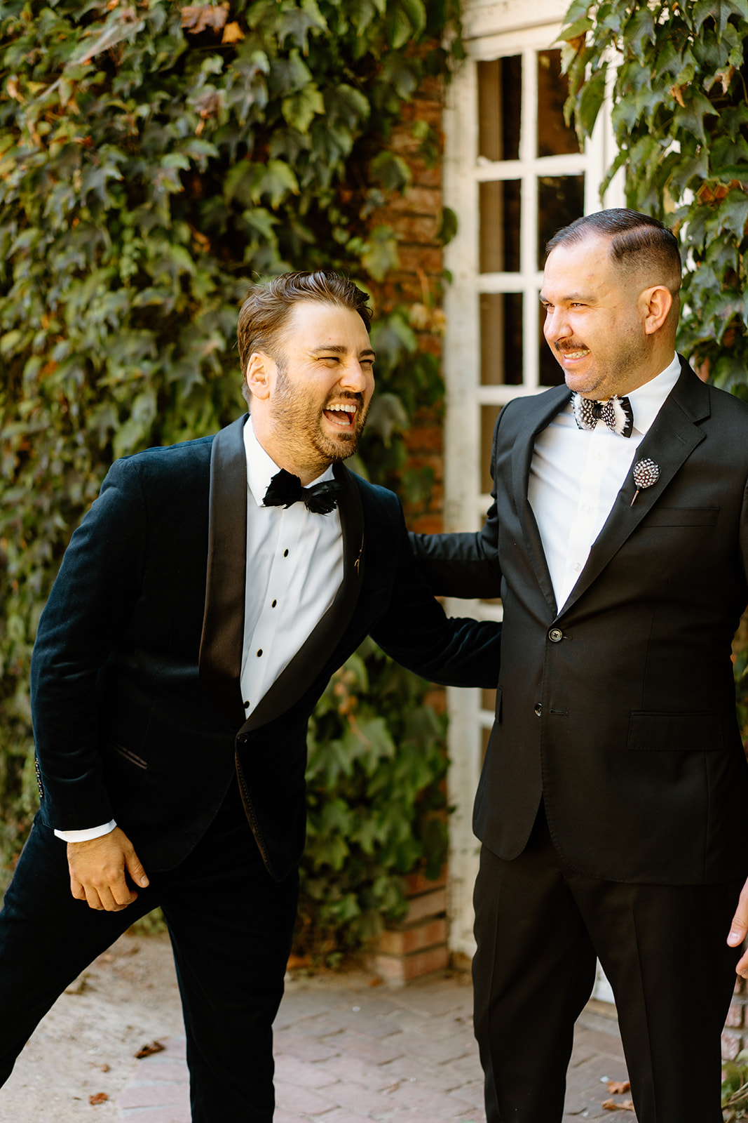 groomsmen laugh at wedding at 1880 Union Hotel in Los Alamos, Ca photography by Cobblestone