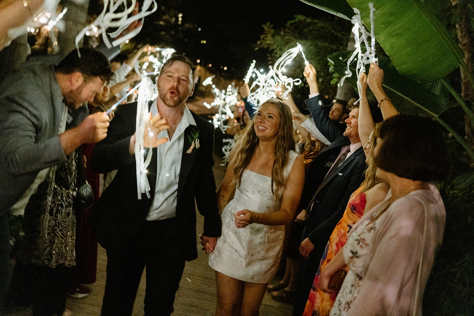 sparkler exit at wedding at Botanica, Oceanside California, photography by Cobblestone