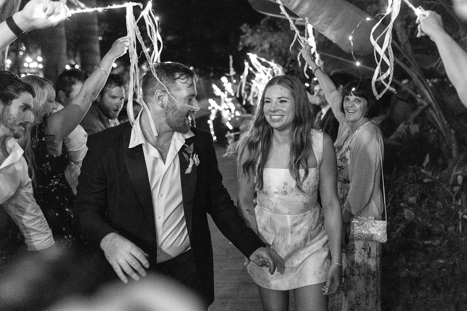 sparkler exit at wedding at Botanica, Oceanside California, photography by Cobblestone