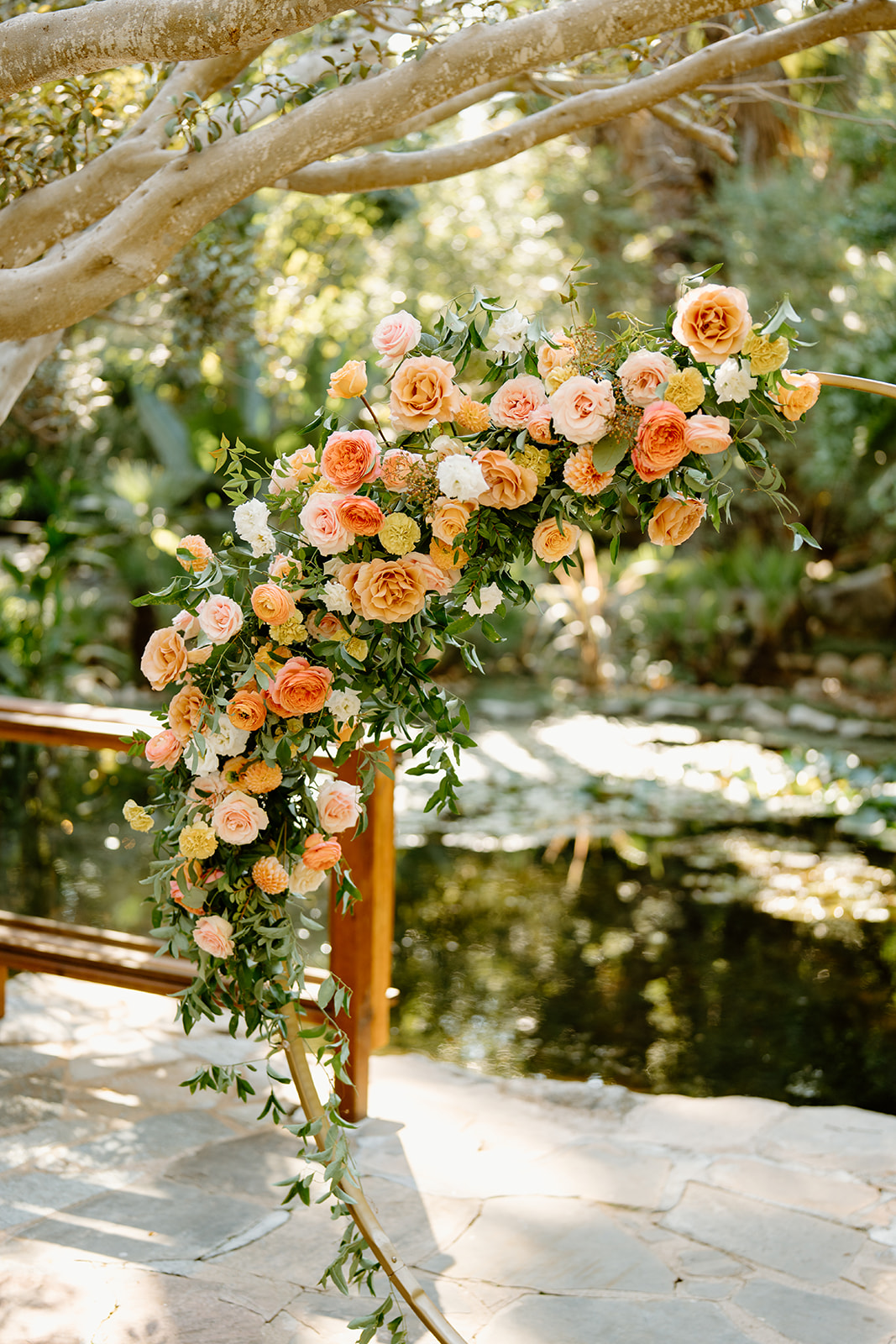 floral display at wedding at Oceanside California, photography by Cobblestone Weddings