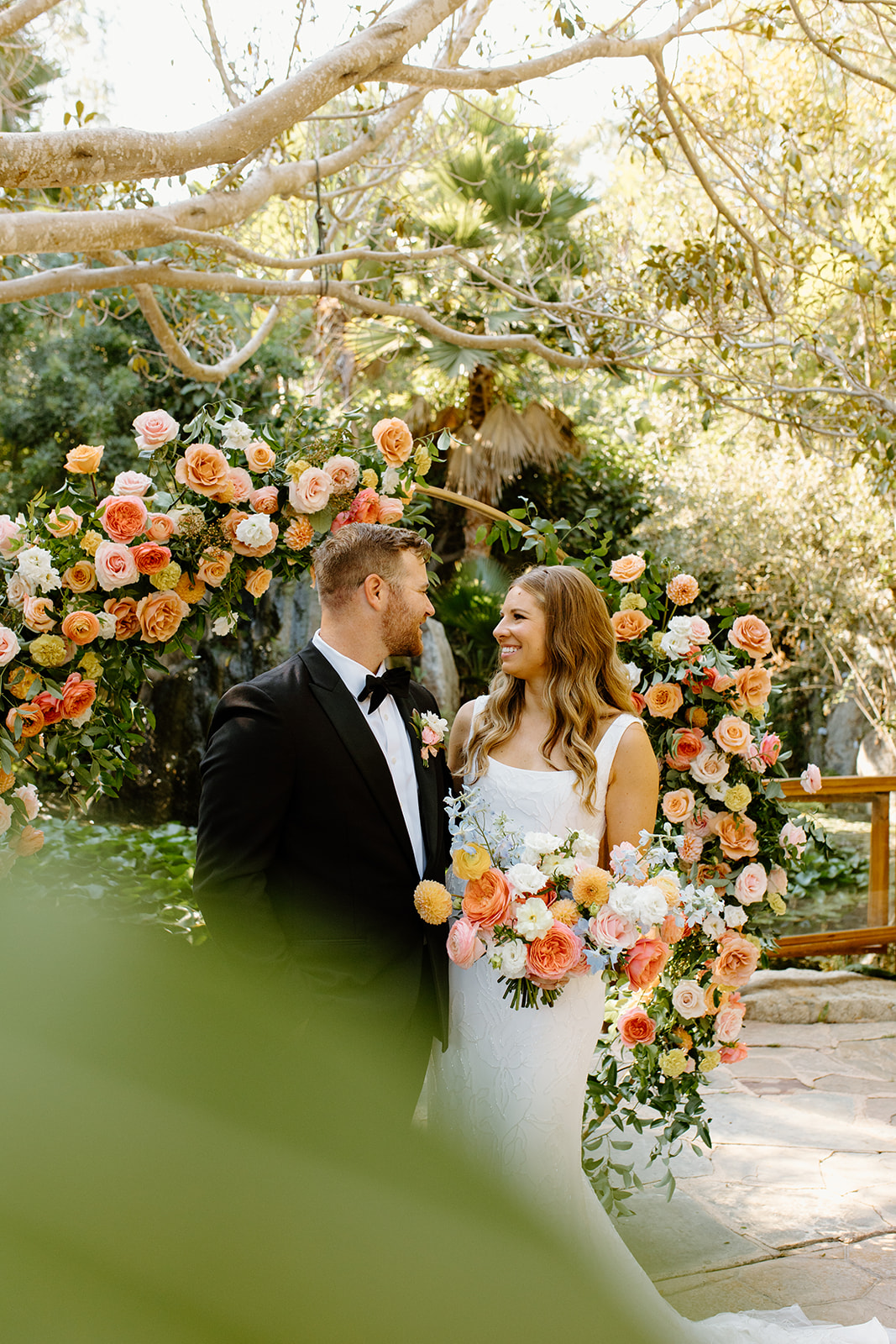 floral display at wedding at Oceanside California, photography by Cobblestone Weddings