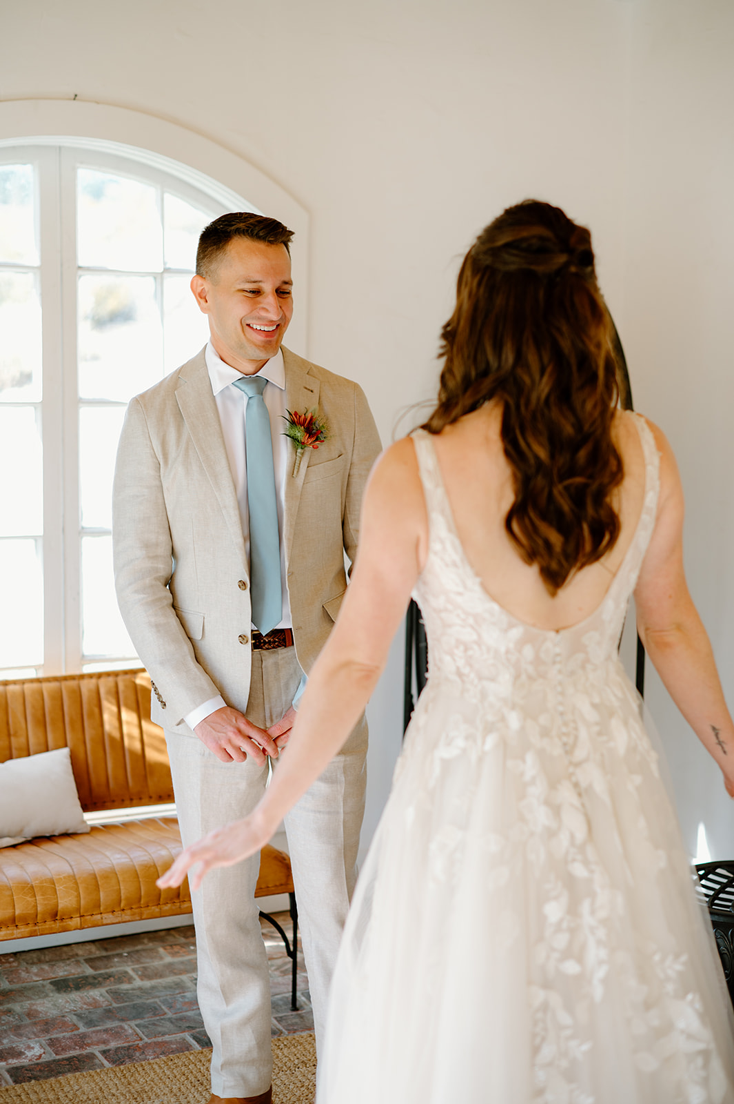 first look with bride and groom at Higuera Ranch, San Luis Obispo CA, photography by Cobblestone