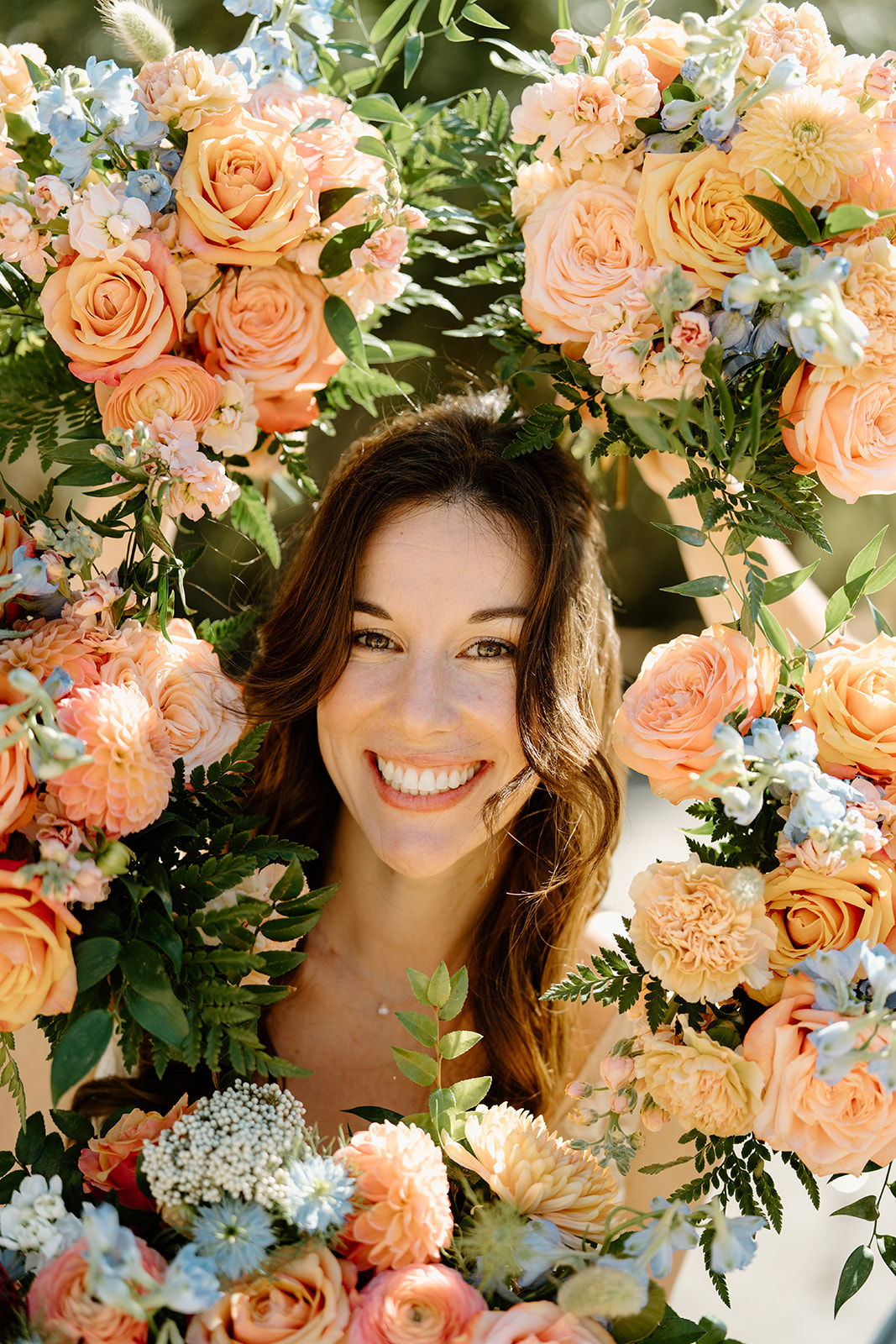 floral ring around bride at Higuera Ranch, San Luis Obispo CA, photography by Cobblestone