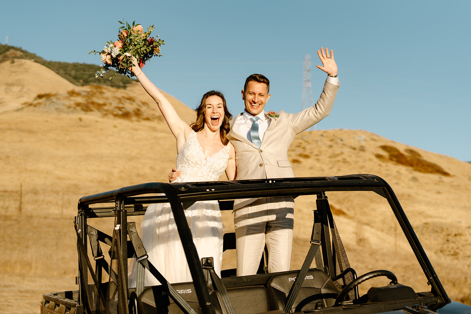 bride and groom celebrate at Higuera Ranch, San Luis Obispo CA, photography by Cobblestone