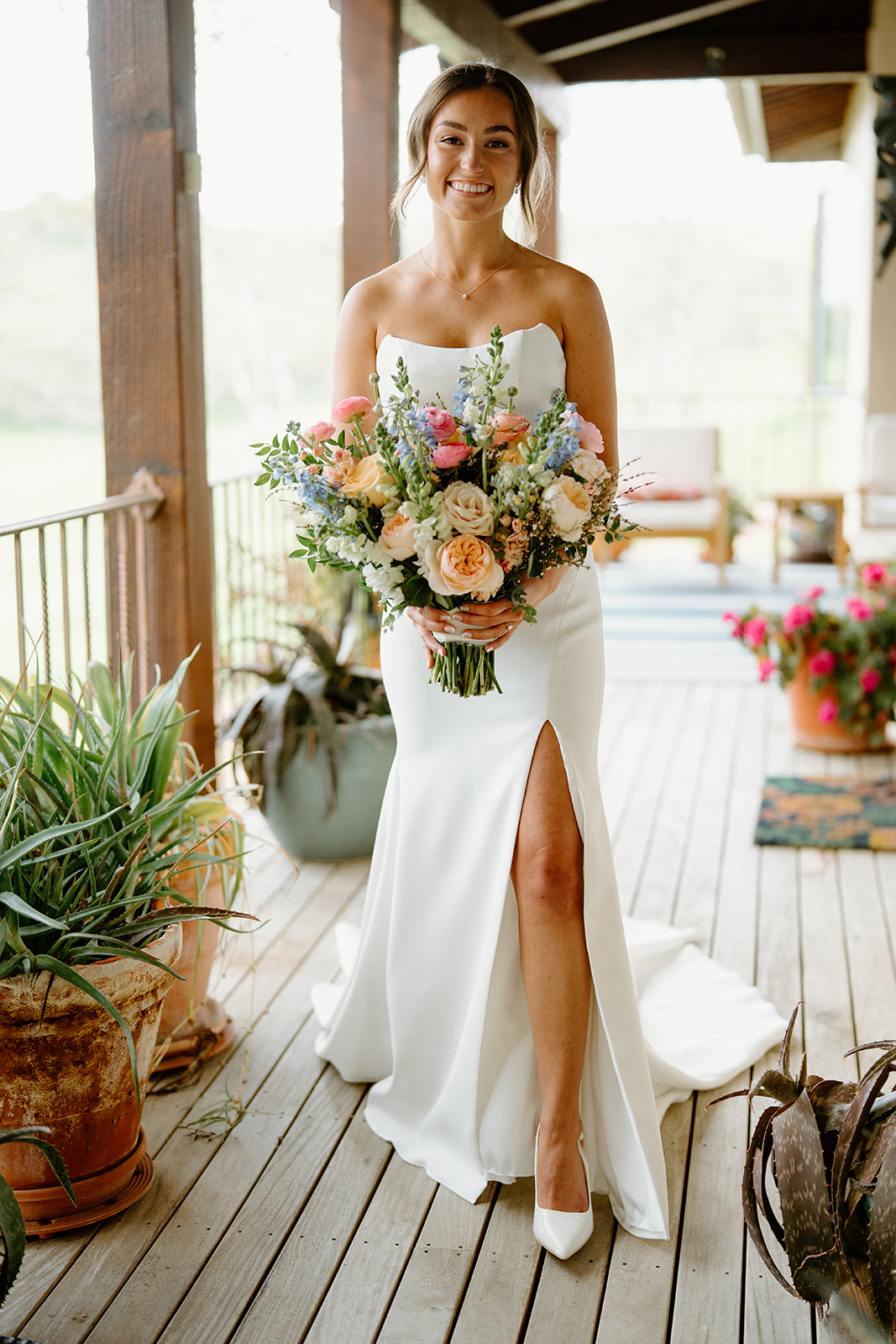 Bride with florals and wedding dress San Luis Obispo CA, photography by Cobblestone