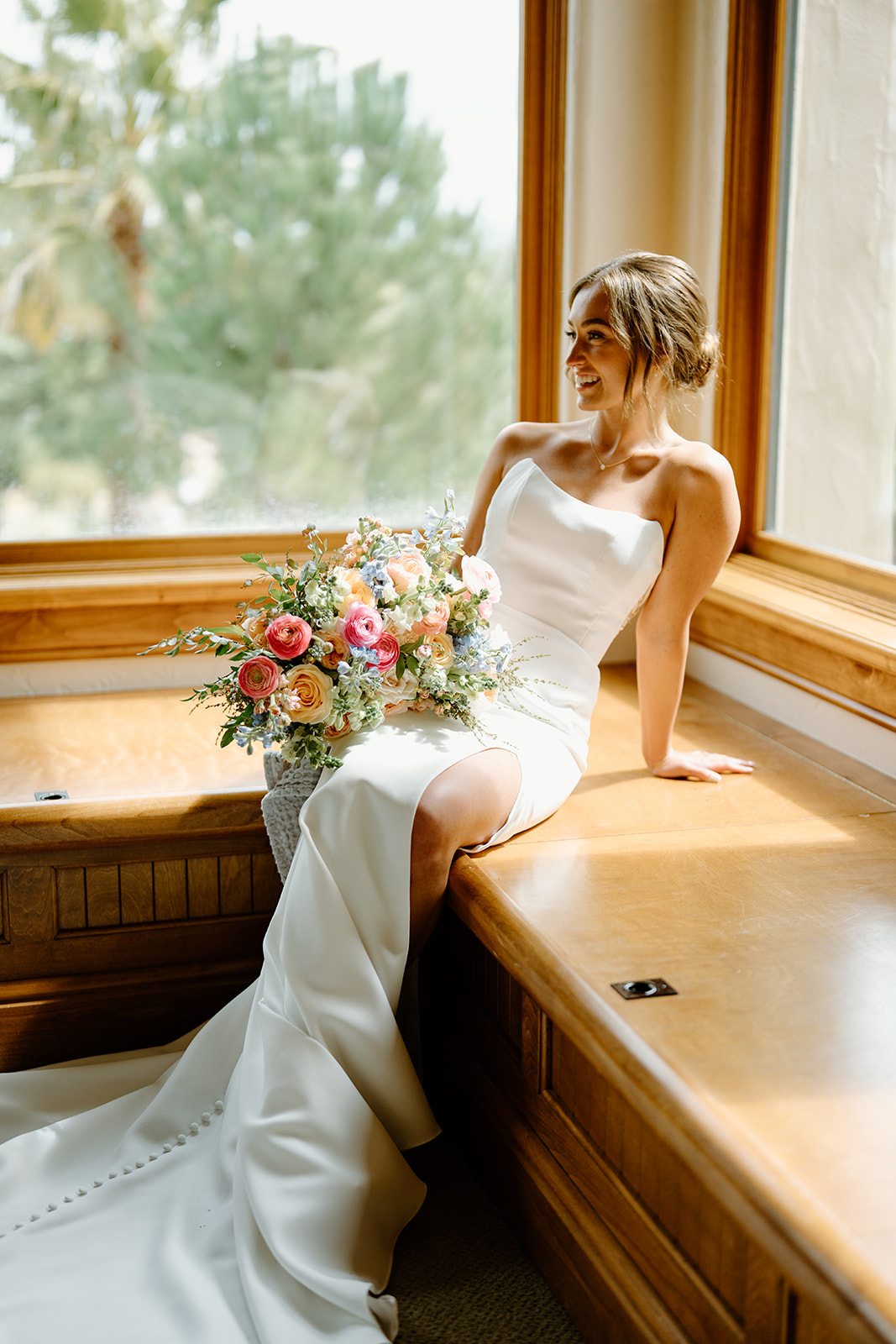 Bride with florals and wedding dress San Luis Obispo CA, photography by Cobblestone