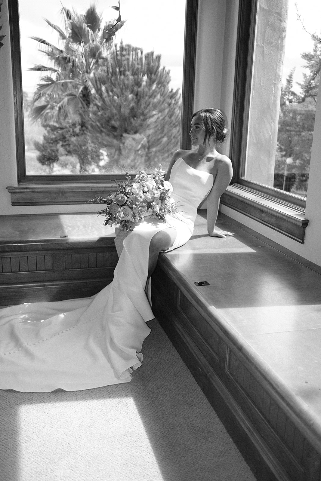 Bride with florals and wedding dress San Luis Obispo CA, photography by Cobblestone