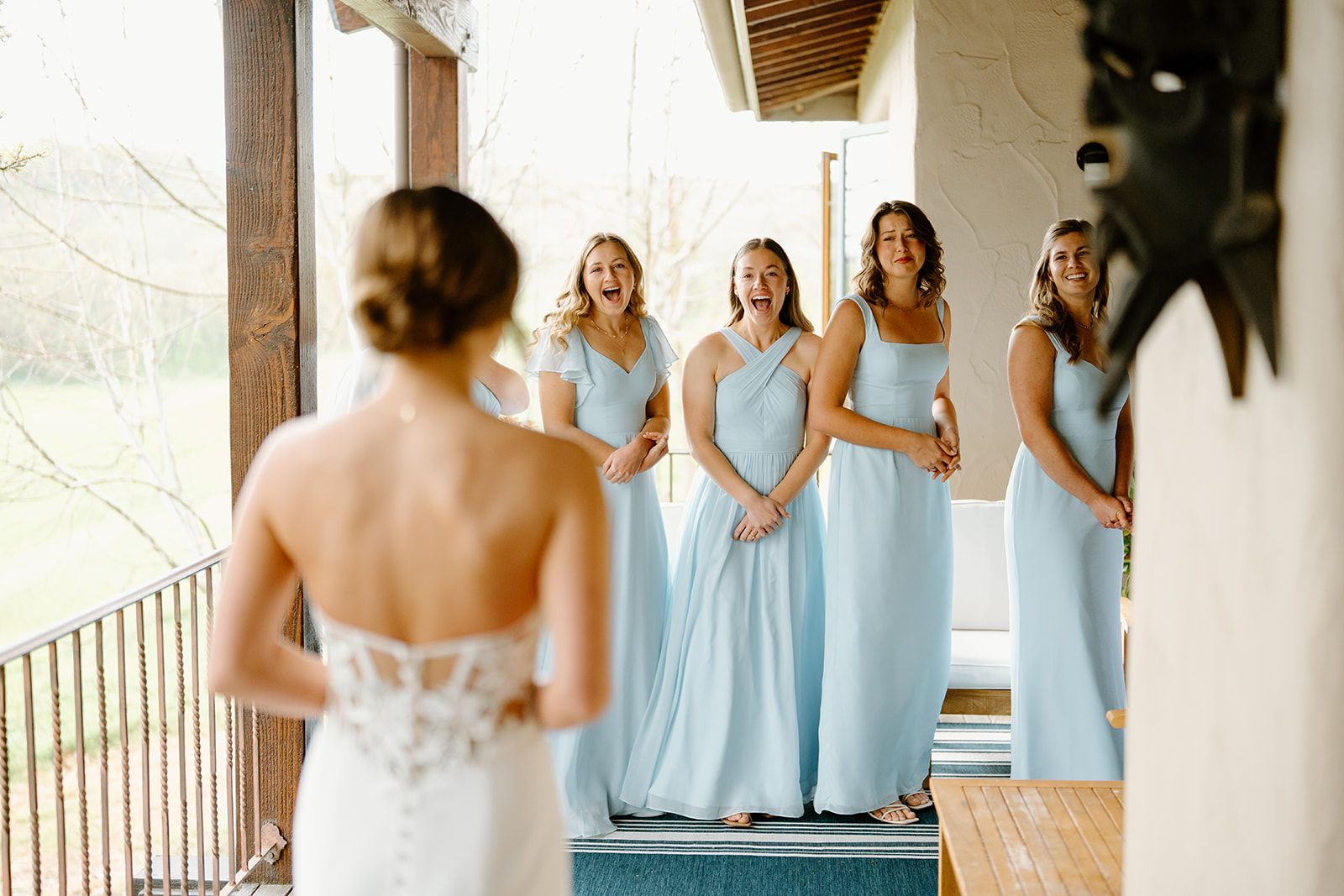 bride first look with bridesmaids in San Luis Obispo CA, photography by Cobblestone