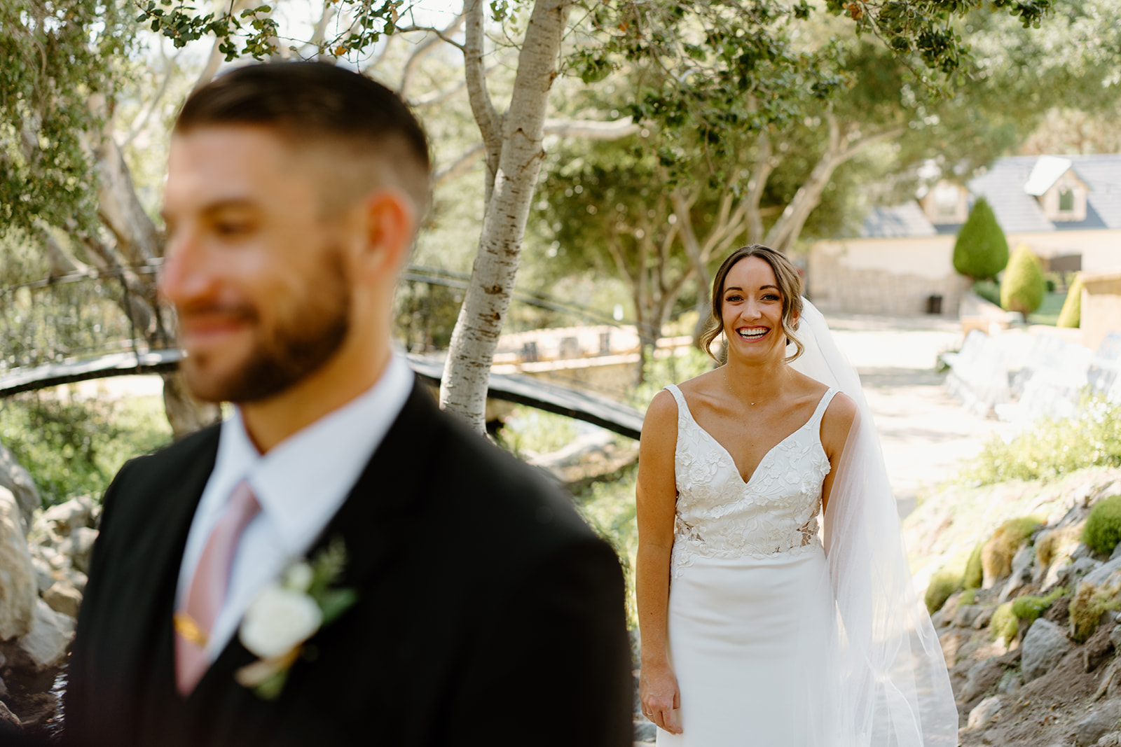 groom awaits bride for first look at wedding in San Luis Obispo CA, photography by Cobblestone