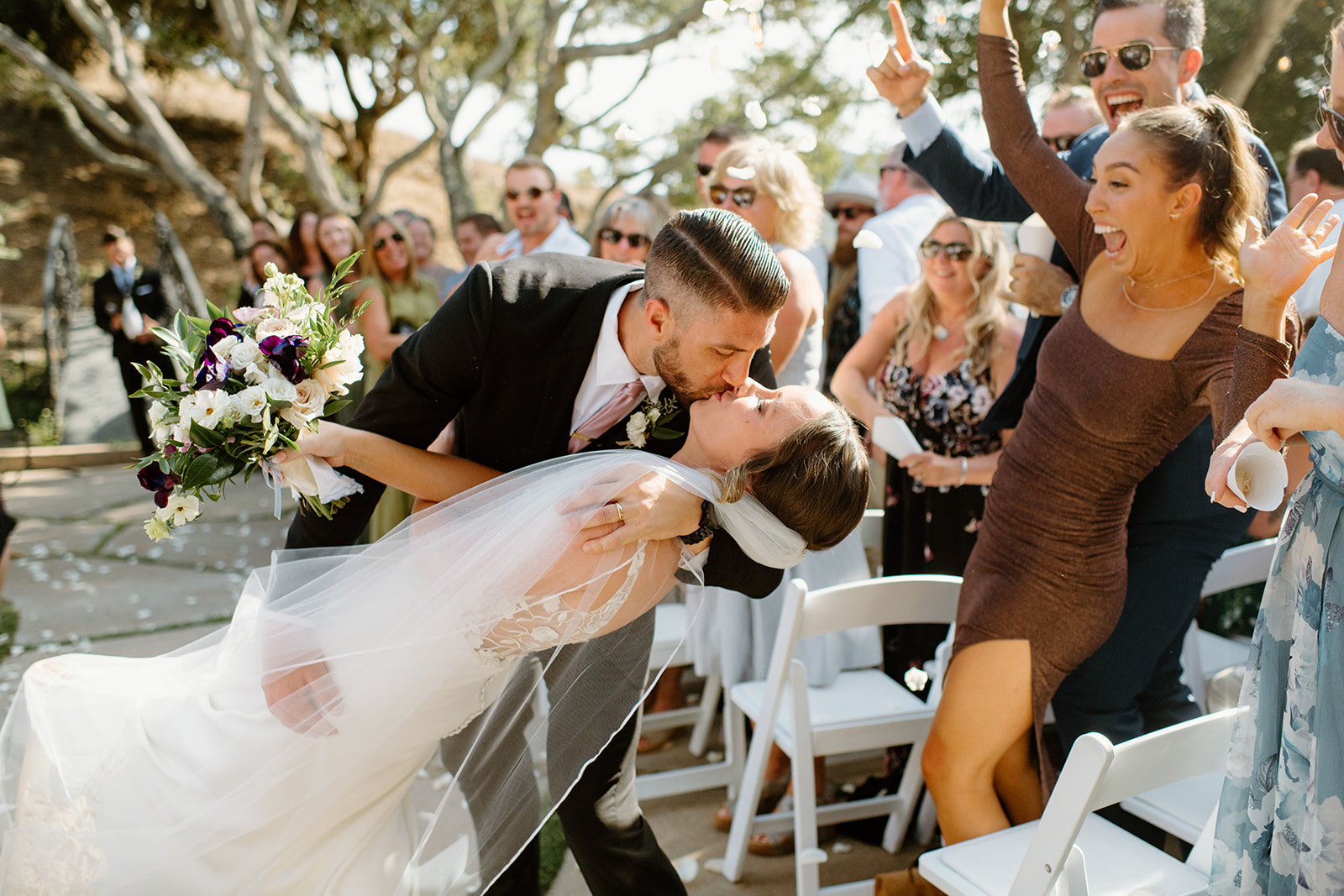 bride walk down isle at wedding in San Luis Obispo CA, photography by Cobblestone
