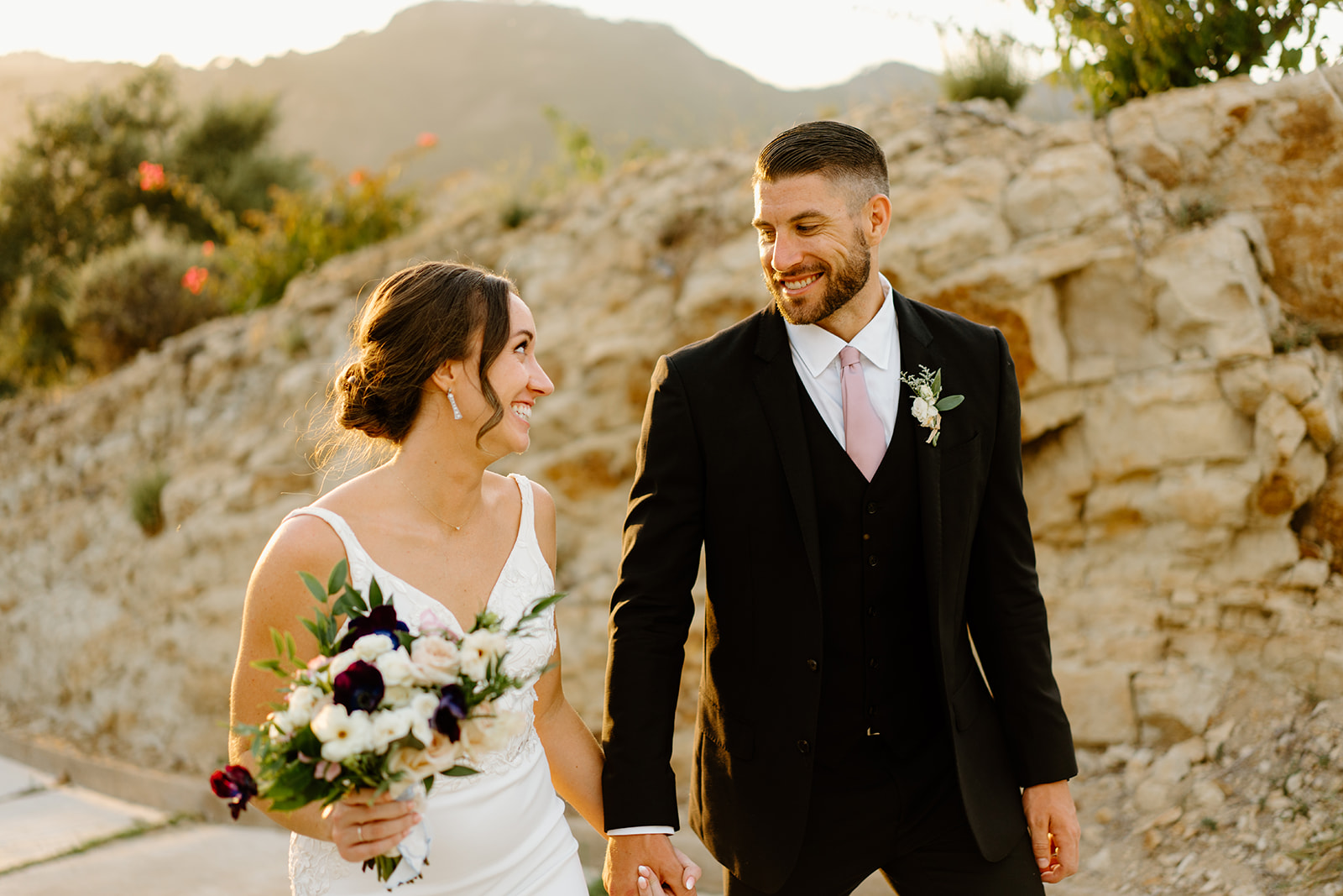 first steps with bride and groom after wedding in San Luis Obispo CA, photography by Cobblestone