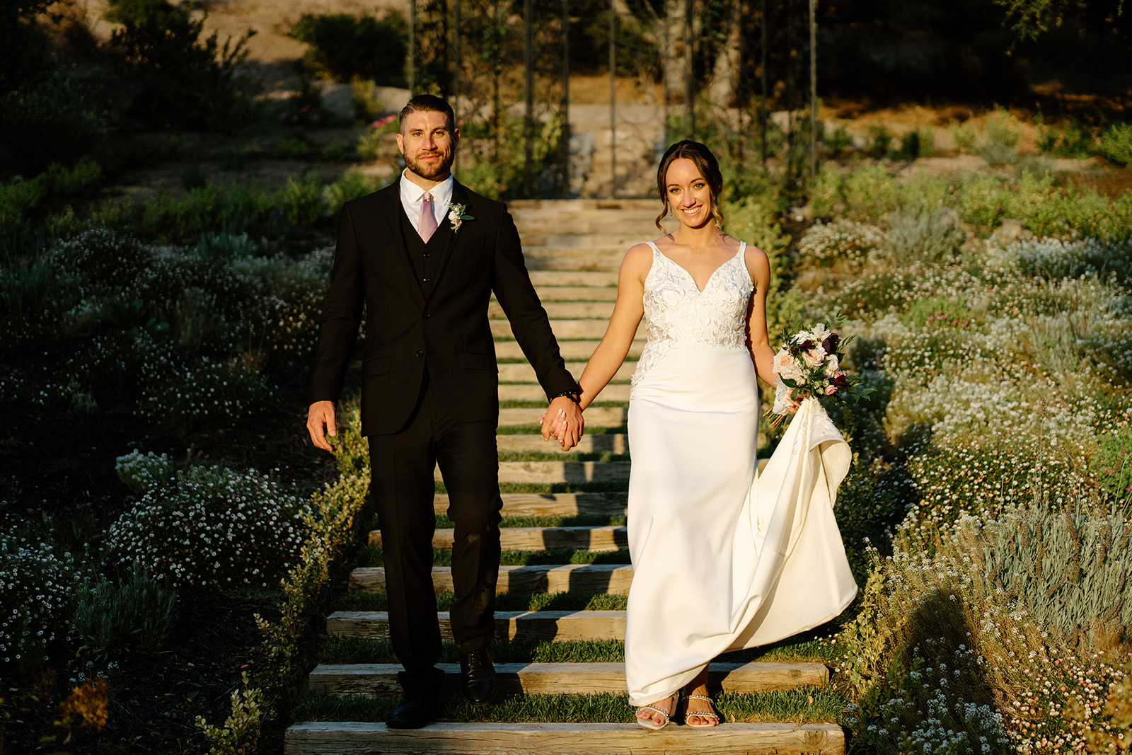 bride and groom pose after wedding in San Luis Obispo CA, photography by Cobblestone